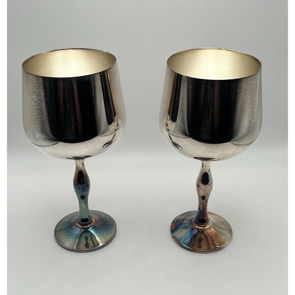 New Cheers 11 Oz Silver Plated Stemmed Goblets In Box Made in Portugal Lot of 2 - Picture 4 of 10